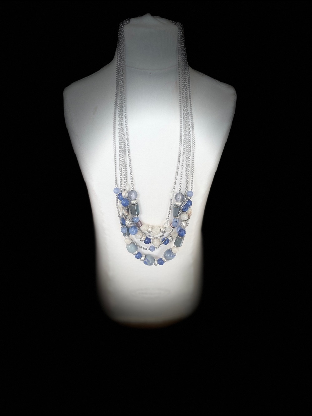Source Unknown Blue and Silver Multi-Strand Necklace